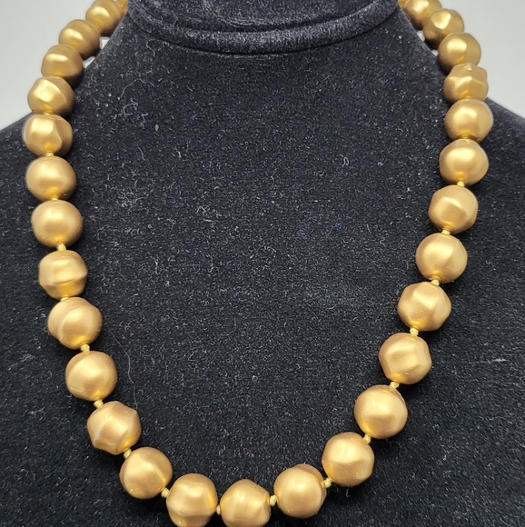 Vintage Oscar de la Renta Brushed Gold-Tone Nugget Bead Necklace - Picture 1 of 9